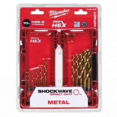 10 dalių metalo grąžtų rinkinys MILWAUKEE Shockwave HSS-G TIN