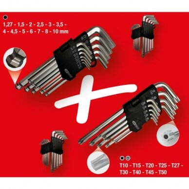 22 dalių šešiakampių ir Torx raktų rinkinys KS TOOLS 3