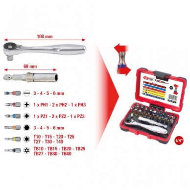 32 dalių įrankių rinkinys KS TOOLS TorsionPower 1/4" 6