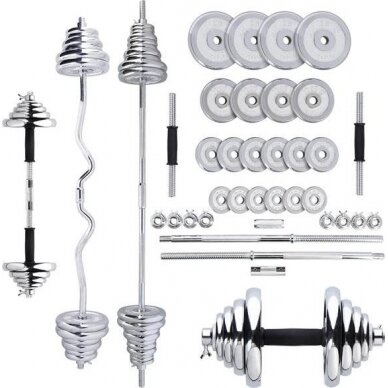 Chromuotų hantelių - štangos rinkinys lagamine HMS STC55, 55kg 1