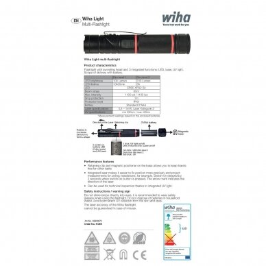 Daugiafunkcinis žibintuvėlis WIHA, LED, UV ir Lazerio šviesa, su magnetu 5