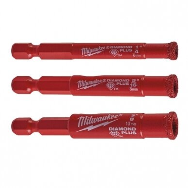 Deimantinių gręžimo karūnų rinkinys MILWAUKEE Diamond Plus, 3vnt. 1