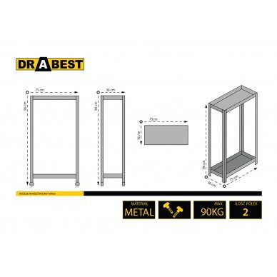 „DRABEST“ Mobilus dirbtuvių vežimėlis, 2  lentynos,  120  kg! 6