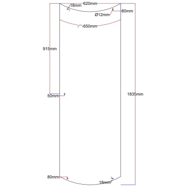 Dušo kabinos durys lenktos 620x1835 (lenkta dalis 650 mm) fabric 2.76.
