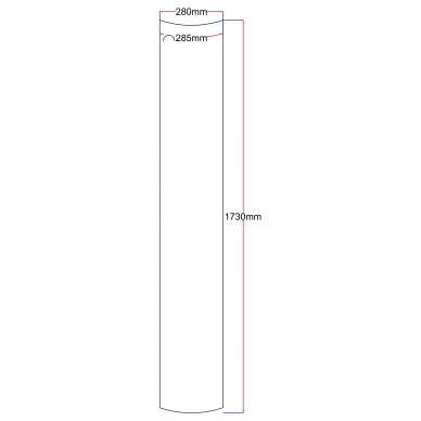 Dušo kabinos šoninis stiklas lenktas 280x1730 (lenkta dalis 285 mm) skaidrus 4.11.