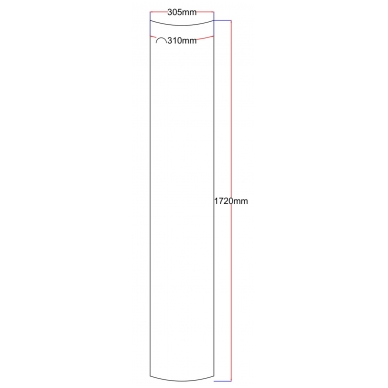 Dušo kabinos šoninis stiklas lenktas 305x1720 (lenkta dalis 310 mm) skaidrus 4.15.