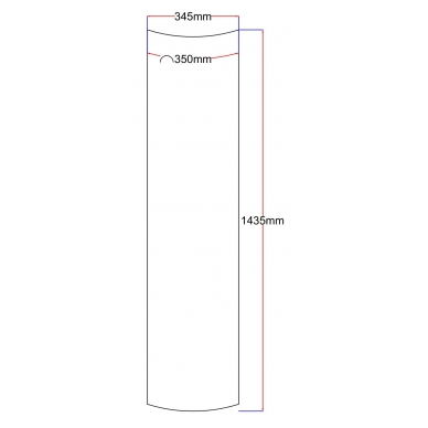 Dušo kabinos šoninis stiklas lenktas 345x1435 (lenkta dalis 350 mm) skaidrus 4.13.