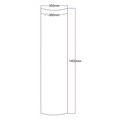 Dušo kabinos šoninis stiklas lenktas 355x1420 (lenkta dalis 360 mm) skaidrus 4.12.