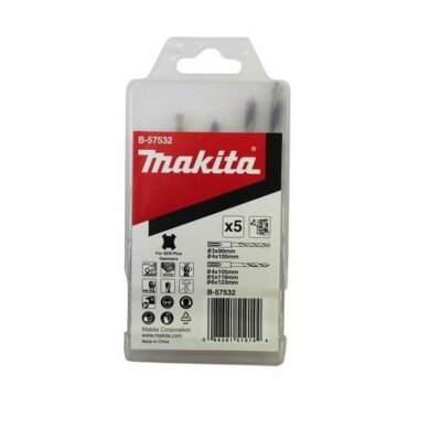 Grąžtų rinkinys medžiui/metalui MAKITA B-57532 SDS+