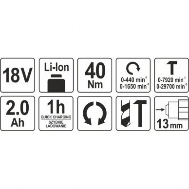 Gręžtuvas akumuliatorinis, smūginis 18V Li-Ion Yato 3