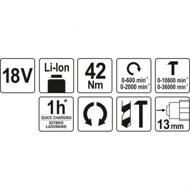 Gręžtuvas akumuliatorinis, smūginis, bešepetėlinis 18V Li-ion (be akumuliatoriaus) Yato 3