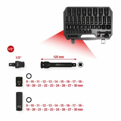 Ilgų smūginių galvų komplektas KS TOOLS 1/2", 40vnt. 4