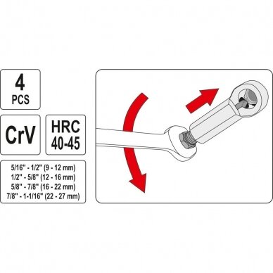 Įtaisų rinkinys veržlių skaldymui 4vnt. CrV Yato 2