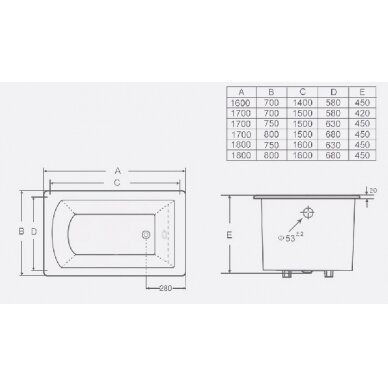 Ketinė vonia ELITE 160x70x45 1