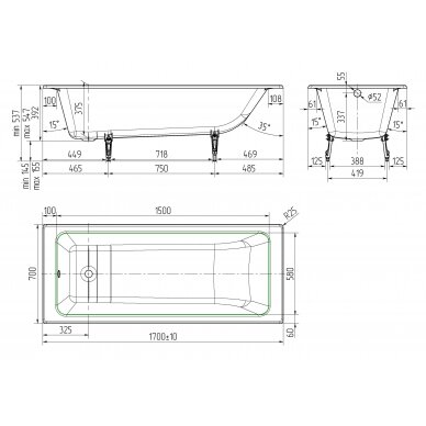 Ketinė vonia su kojom Optima 170cm 3