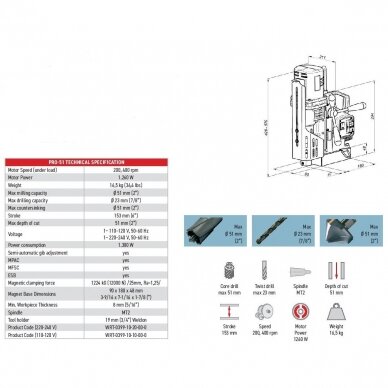 Magnetinės gręžimo staklės PRO 51 /230V Promotech 2