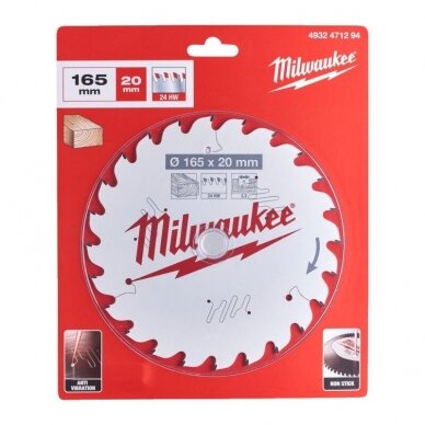 Medžio pjovimo diskas MILWAUKEE CSB P W 165x20x2,2 24ATB