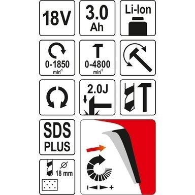 Perforatorius akumuliatorinis 18V 3.0Ah SDS+ Yato 4