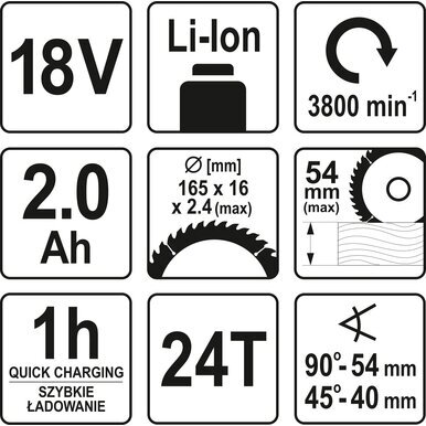 Pjūklas diskinis akumuliatorinis 18V Li-ion Yato 2