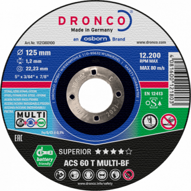 Pjovimo diskas DRONCO ACS 46/ ACS 60 T MULTI T41 (125 x 1,2 x 22,23) + DOVANA D1123270100 1