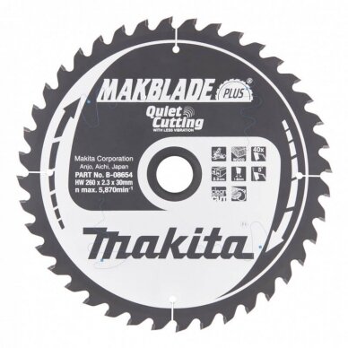 Pjovimo diskas MAKITA 260x30x2,3mm 40T Makblade+