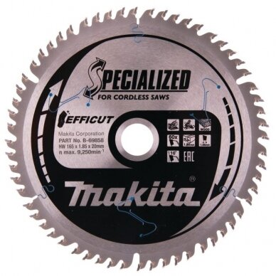 Pjovimo diskas medžiui MAKITA 165x20x1,85mm 60T, 10°