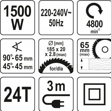 Pjūklas diskinis 1500W, 185mm Yato 2