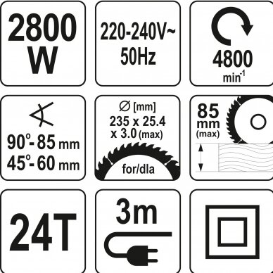 Pjūklas diskinis 2800W, 235 mm Yato 2