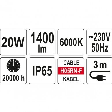 Prožektorius LED 20W + stovas teleskopinis Yato 1