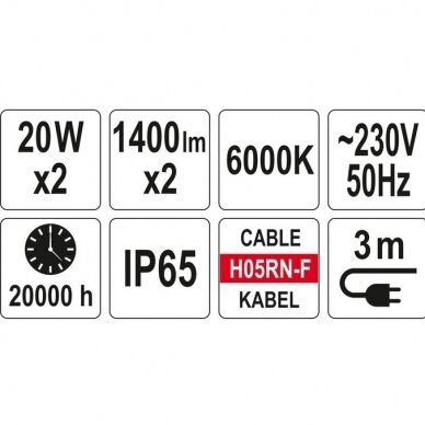 Prožektorius LED 20W x 2 + stovas teleskopinis Yato 4