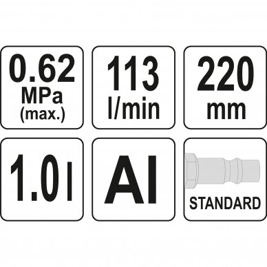 Putų generavimo pistoletas pneumatinis, 1L / 220 mm Yato 2