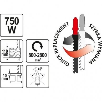 Siaurapjūklis elektrinis 750W Yato 3