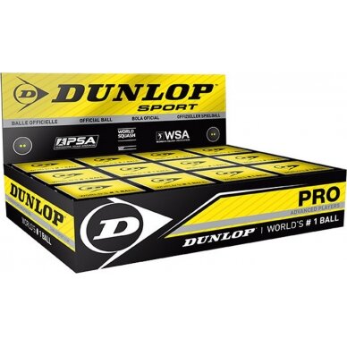 Skvošo kamuoliukas Dunlop PRO 2YellowDot 12-box