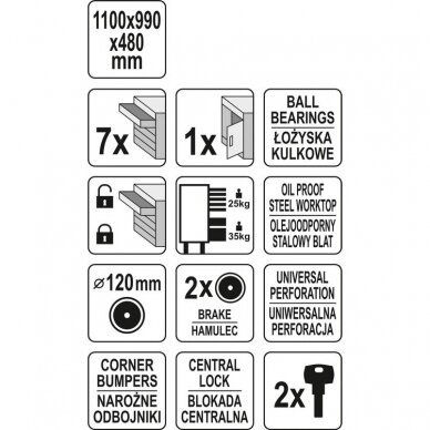 Spintelė įrankiams su ratukais, 7 stalčiai / 1 durelės Yato 1