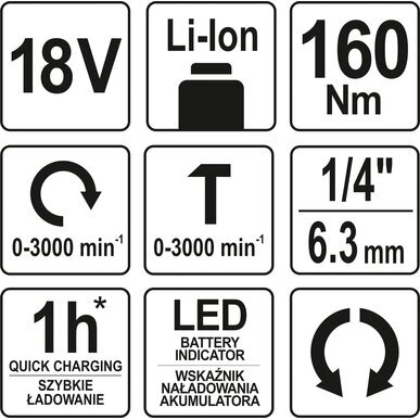 Suktuvas smūginis akumuliatorinis YT-82801 18V Li-ion (be akumuliatoriaus) Yato 3