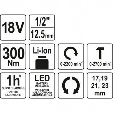 Suktuvas smūginis akumuliatorinis YT-82805 18V Li-ion (be akumuliatoriaus) Yato 1