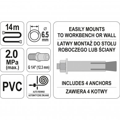 Žarna pneumatinė ritėje 14m 2.0MPa Yato 2